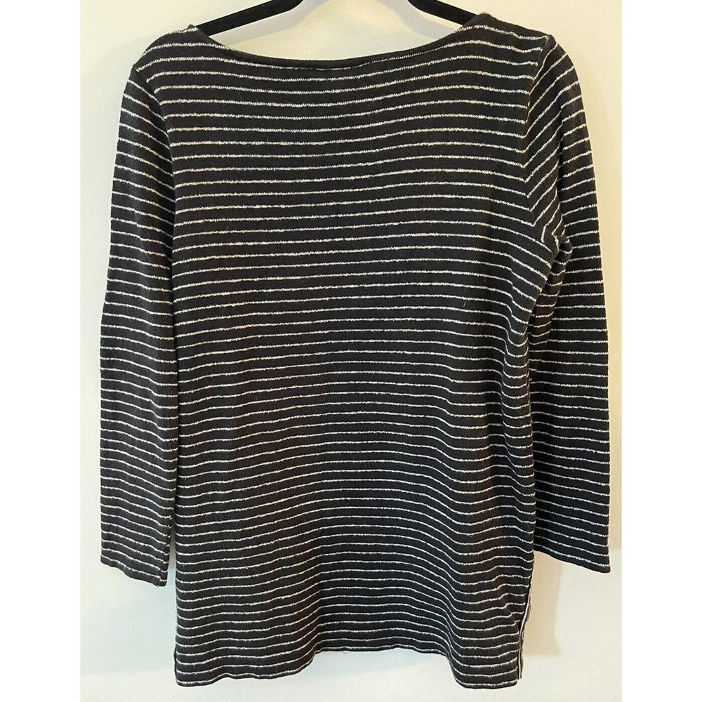 J Jill Sweater Tunic Black White Striped Size Medium Petite Lightweight - Picture 2 of 6